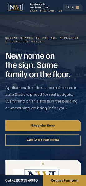 NWI Appliance & Furniture Outlet site on a phone
