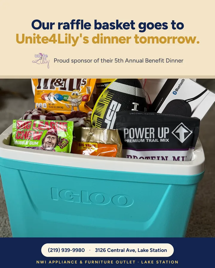 Post about the store's raffle basket for the Unite4Lily benefit dinner