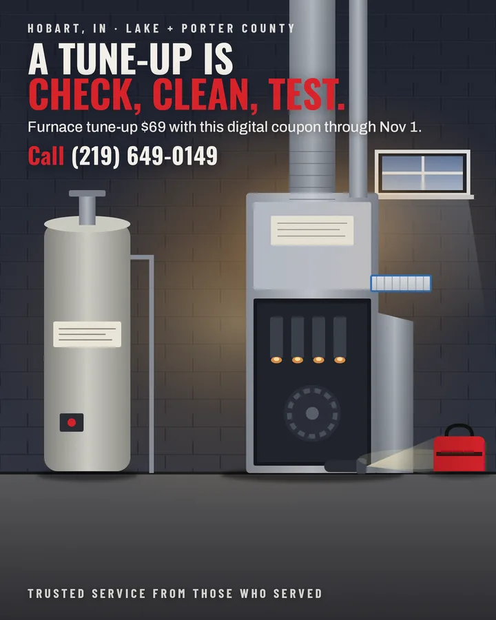 Valor post explaining a furnace tune-up as check, clean, test